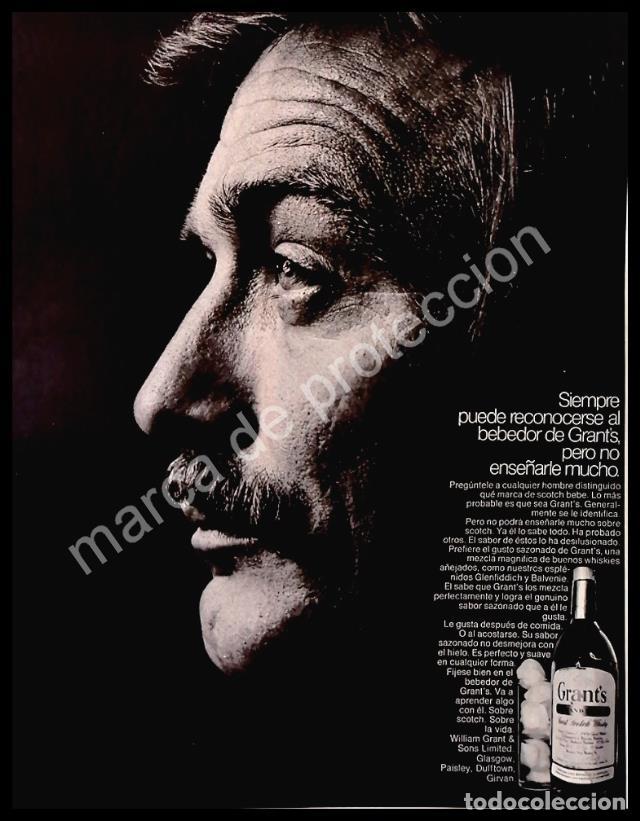 Poster collecting: CARTEL ANTIGUO ORIGINAL DE WHISKY GRANTS 1960s / VINOS