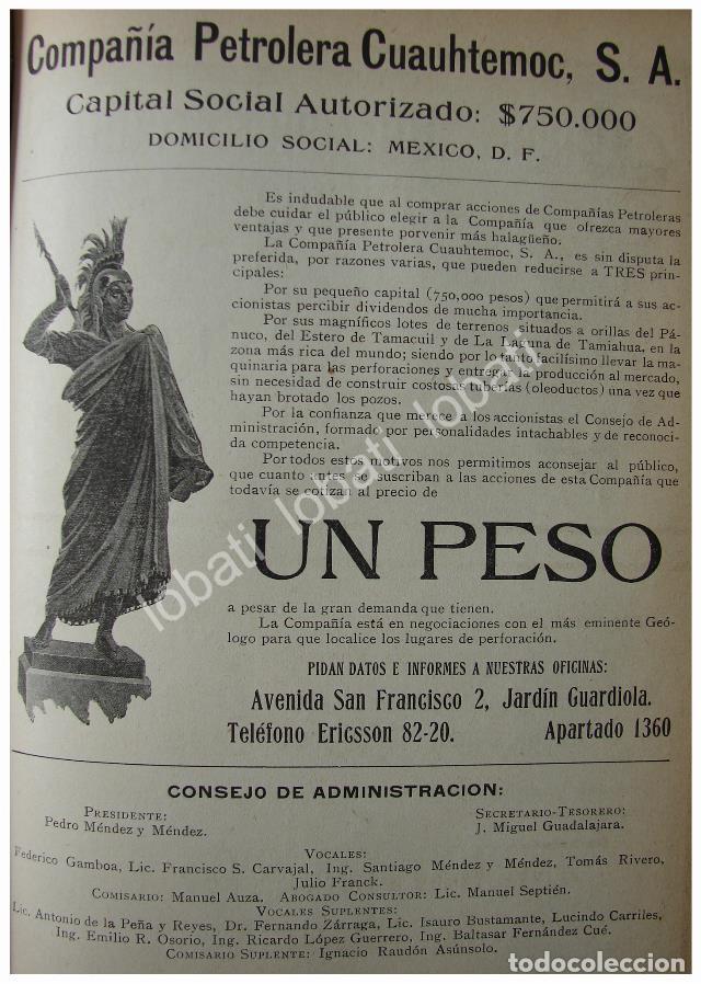 Poster collecting: CARTEL ANTIGUO ORIGINAL DE CIA. PETROLEA CUAUHTEMOC VENDE ACCIONES 1914 /763