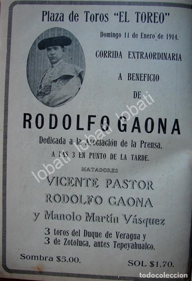 Poster collecting: CARTEL ANTIGUO ORIGINAL DE PLAZA DE TOROS EL TOREO 1914 A BENEFICIO DE RODOLFO GAONA / 772