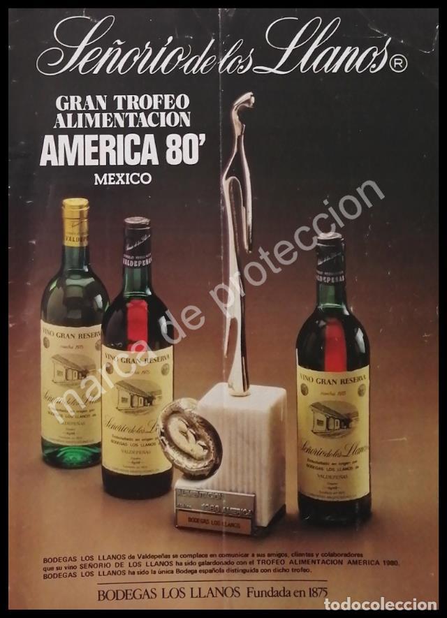 Poster collecting: CARTEL ANTIGUO ORIGINAL DE VINOS SE&Ntilde;ORIO DE LOS LLANOS. 1980s