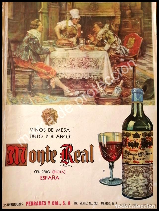 Poster collecting: CARTEL ANTIGUO ORIGINAL DE VINOS MONTE REAL 1955 PEDRAGES Y CIA.