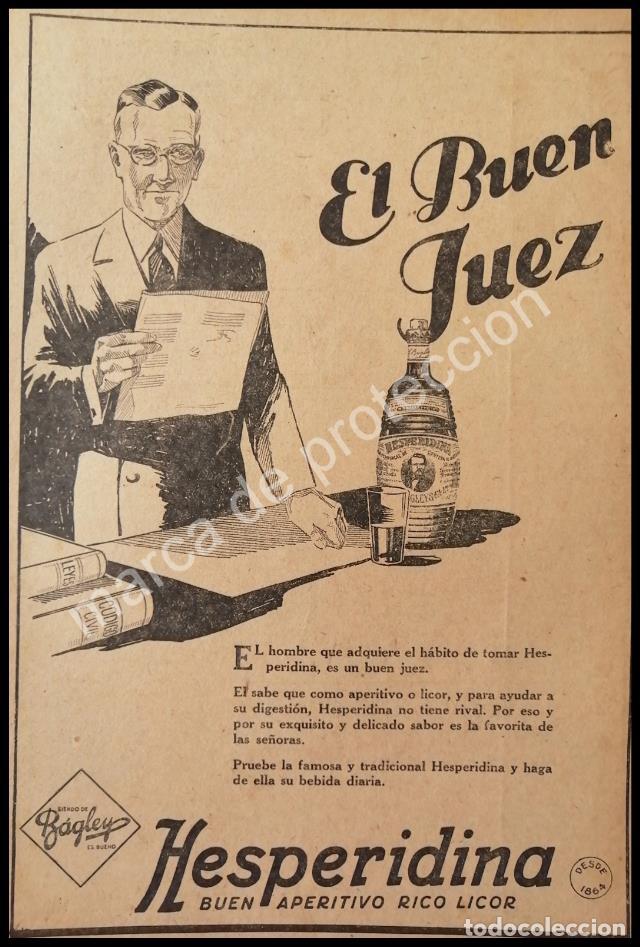 Poster collecting: CARTEL ANTIGUO ORIGINAL DE APERITIVO HESPERIDINA DE BAGLEY 1927