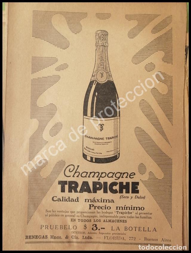 Poster collecting: CARTEL ANTIGUO ORIGINAL DE VINOS. CHAMPAGNE TRAPICHE 1929 /5