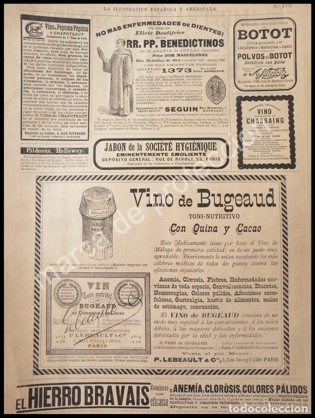 Poster collecting: CARTEL ANTIGUO ORIGINAL DE TONICO VINO DE BUGEAUD 1895 Y OTRAS PUBLICIDADES