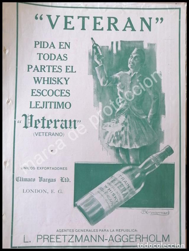 Poster collecting: CARTEL ANTIGUO ORIGINAL DE WHISKY VETERAN 1920 DIBUJO. BIENVENIDO GIMBERNARD. SUPER RARO