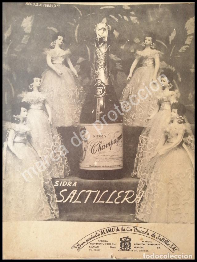 Poster collecting: CARTEL ANTIGUO ORIGINAL DE SIDRA CHAMPAGNE SALTILLERA ALAMO. 1950s / RARO