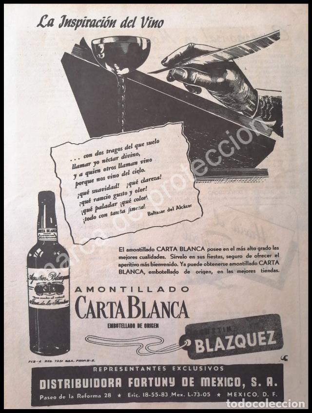 Poster collecting: CARTEL ANTIGUO ORIGINAL DE VINO AMONTILLADO CARTA BLANCA 1946 /RARO