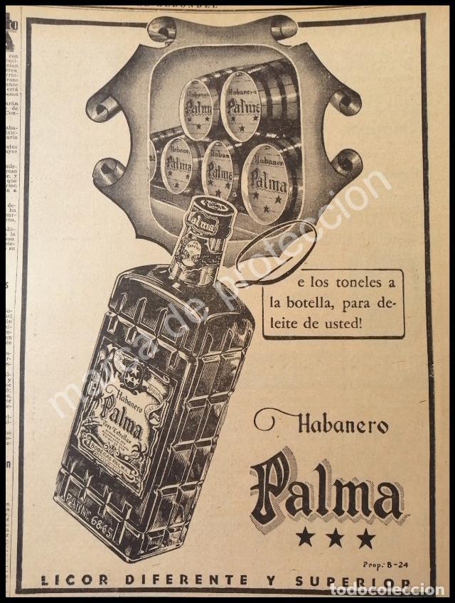 Collectionnisme d'affiches: CARTEL ANTIGUO ORIGINAL DE LICOR. HABANERO LA PALMA 1947. RARO
