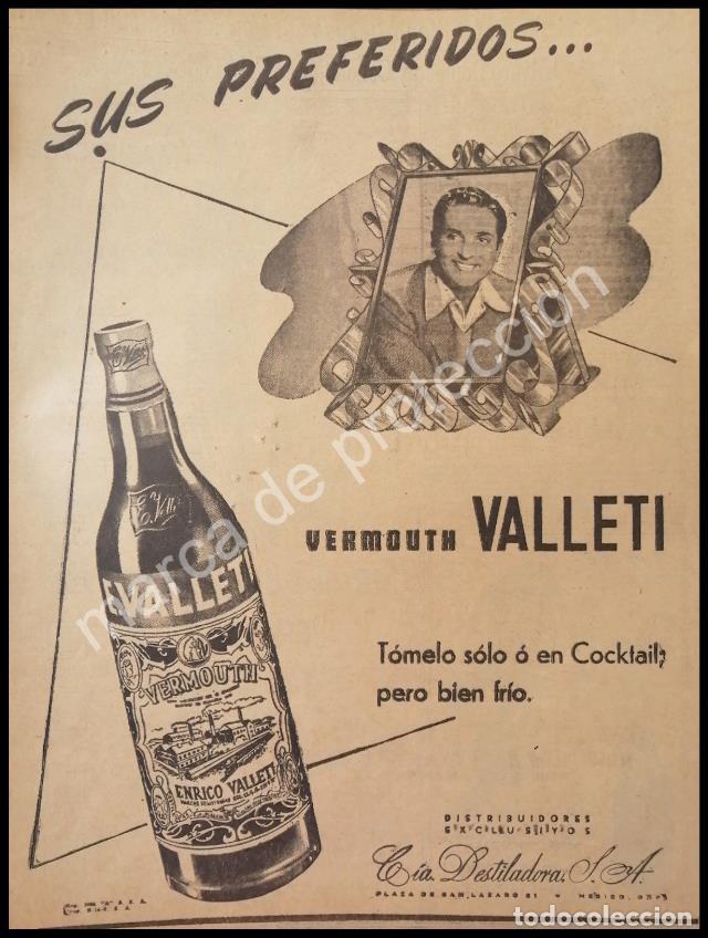 Collectionnisme d'affiches: CARTEL ANTIGUO ORIGINAL DE VINOS VALLETI CON ARTURO DE CORDOBA 1947