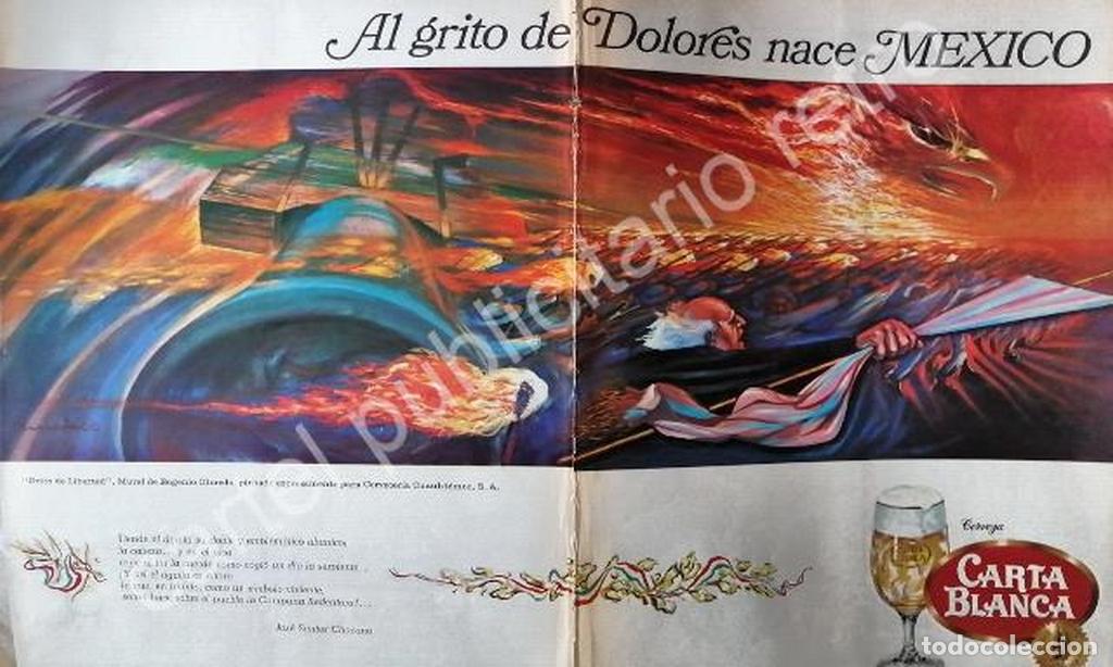 Collectionnisme d'affiches: CARTEL ANTIGUO ORIGINAL DE CERVEZA CARTA BLANCA Y ARTE DE EUGENIO OLMEDO 1966