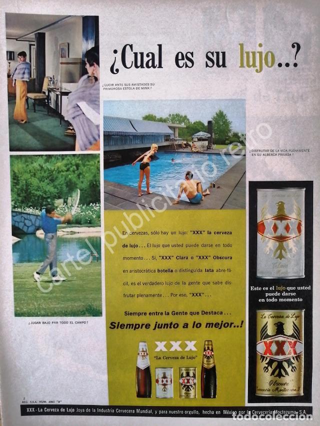 Collectionnisme d'affiches: CARTEL ANTIGUO ORIGINAL DE CERVEZA XXX 1960s CERVECERIA MOCTEZUMA /2
