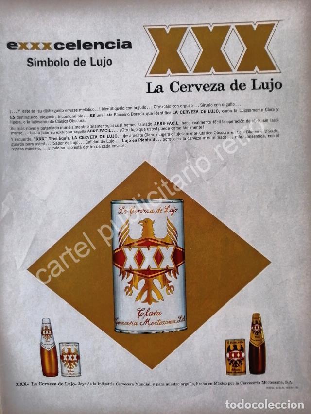 Collectionnisme d'affiches: CARTEL ANTIGUO ORIGINAL DE CERVEZA XXX 1960s CERVECERIA MOCTEZUMA