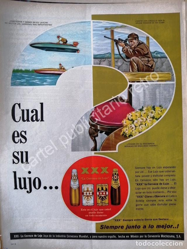 Collectionnisme d'affiches: CARTEL ANTIGUO ORIGINAL DE CERVEZA XXX 1960s CERVECERIA MOCTEZUMA /9