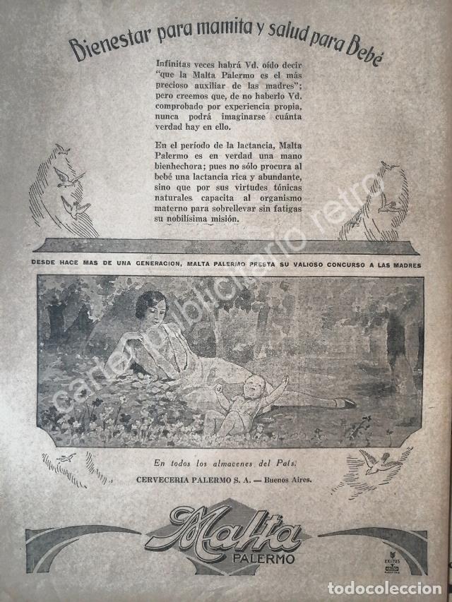 Collectionnisme d'affiches: CARTEL ANTIGUO ORIGINAL DE CERVEZA MALTA PALERMO Y OTRAS 1930 /5