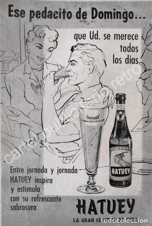 Collectionnisme d'affiches: CARTEL ANTIGUO ORIGINAL DE CERVEZA HATUHEY 1951 CUBA / MUY RARO