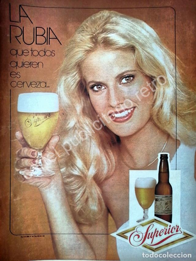 Collectionnisme d'affiches: CARTEL ANTIGUO ORIGINAL DE CERVEZA SUPERIOR LA RUBIA QUE TODOS QUIEREN 1981