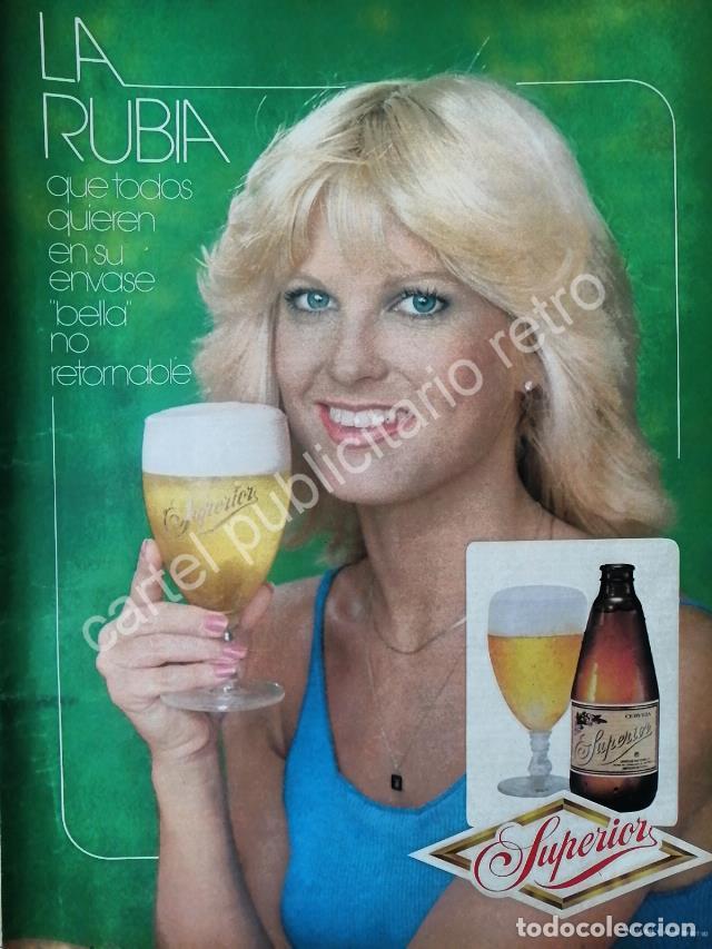 Collectionnisme d'affiches: CARTEL ANTIGUO ORIGINAL DE CERVEZA SUPERIOR NUEVO ENVASE BELLA 1981