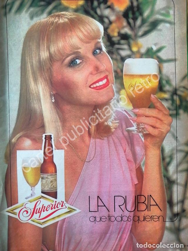 Collectionnisme d'affiches: CARTEL ANTIGUO ORIGINAL DE CERVEZA SUPERIOR 1979 LA RUBIA QUE TODOS QUIEREN