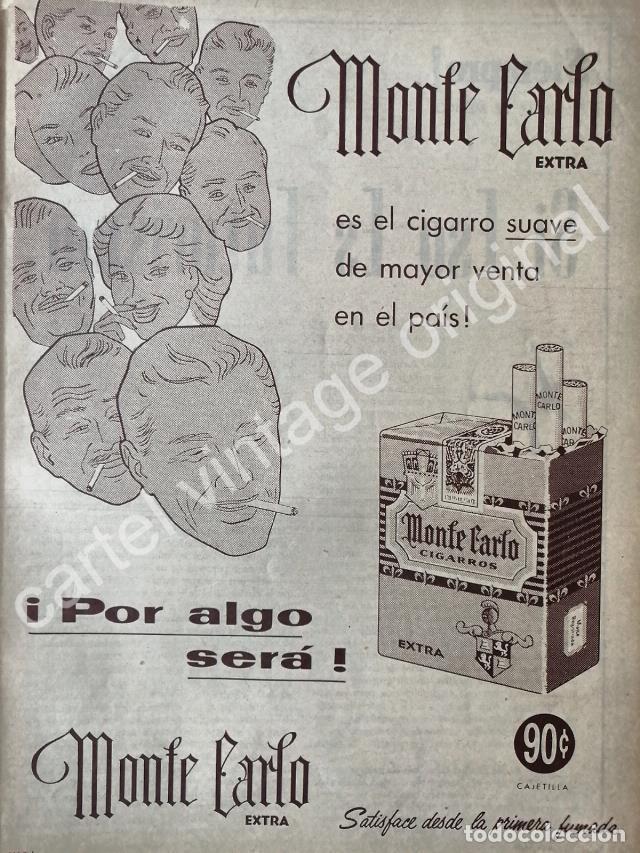 Collectionnisme d'affiches: CARTEL ANTIGUO ORIGINAL DE CIGARROS FILTRON MONTE CARLO 1950s