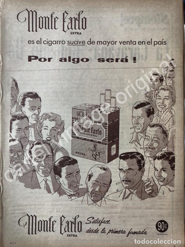 Collectionnisme d'affiches: CARTEL ANTIGUO ORIGINAL DE CIGARROS MONTECARLO EXTRA 1950s /2