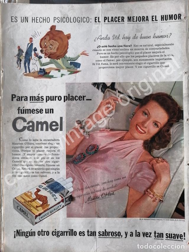 Collezionismo di affissi: CARTEL ANTIGUO ORIGINAL DE MAUREEN O`HARA Y CIGARROS CAMEL 1954