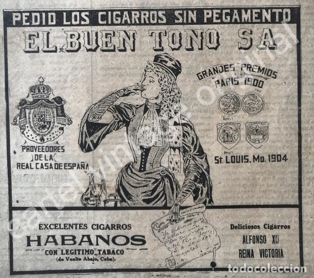 Collectionnisme d'affiches: CARTEL ANTIGUO ORIGINAL DE CIGARROS HABANERO DE EL BUEN TONO 1913 / MUY RARO