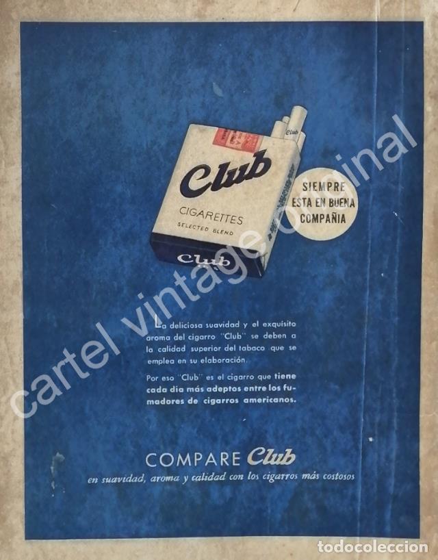 Poster collecting: CARTEL ANTIGUO ORIGINAL DE CIGARROS CLUB 1930s / MUY RARO