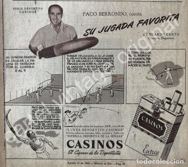 Poster collecting: CARTEL ANTIGUO ORIGINAL DE PACO BERRONDO Y CIGARROS CASINOS 1945 / FEP
