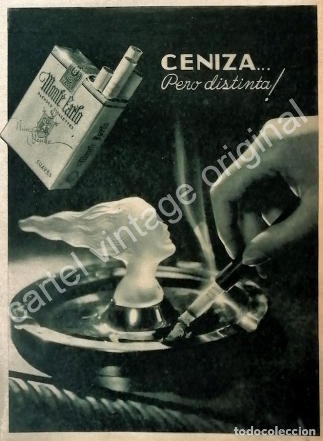 Poster collecting: CARTEL ANTIGUO ORIGINAL DE CIGARROS MONTECARLO 1930s CENIZA