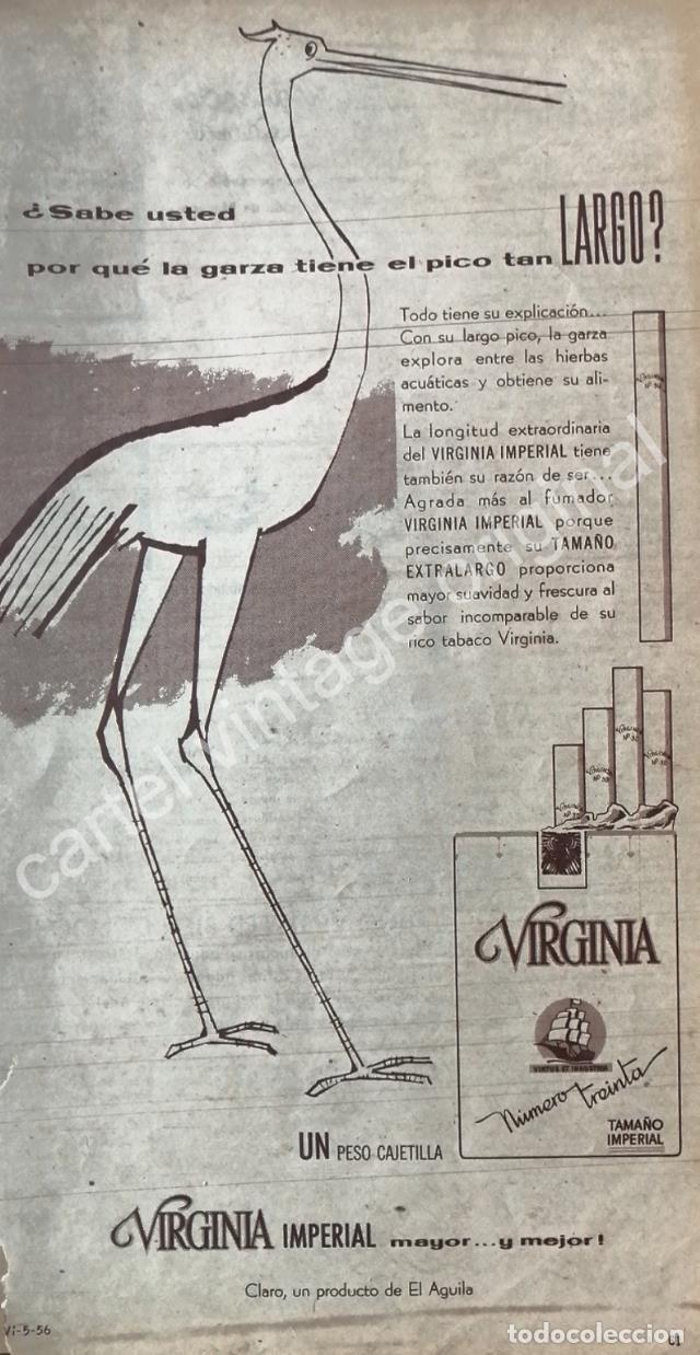 Poster collecting: CARTEL ANTIGUO ORIGINAL DE CIGARROS VIRGINIA No. 30 EXTRA 1956