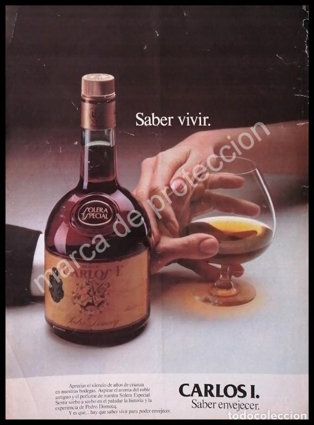 Poster collecting: CARTEL ANTIGUO ORIGINAL DE BRANDY CARLOS I. 1980s PEDRO DOMECQ