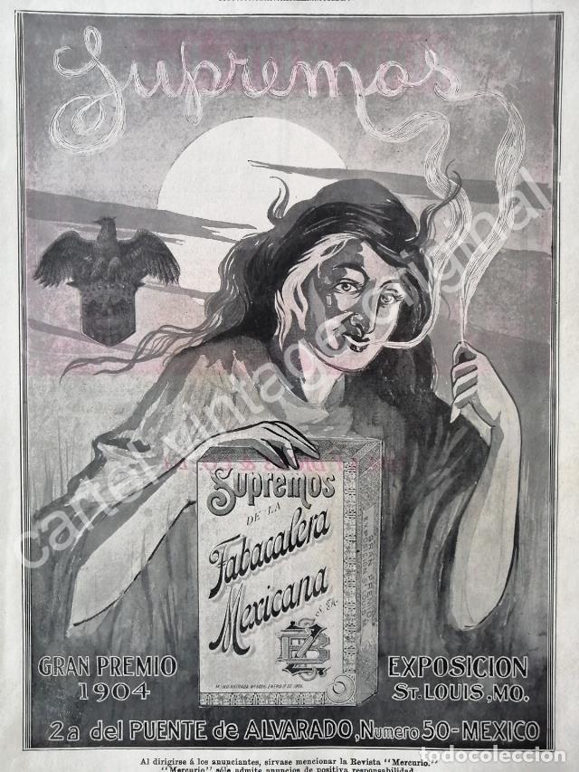 Poster collecting: CARTEL ANTIGUO ORIGINAL DE CIGARROS SUPREMOS. TABACALERA MEXICANA 1912 / MUY RARO