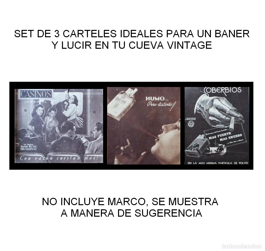 Poster collecting: CARTEL ANTIGUO ORIGINAL DE SET DE 3 CARTELES CIGARROS DE LOS A&Ntilde;OS 40s