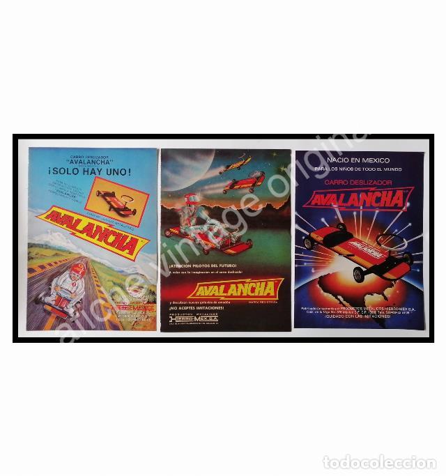 Poster collecting: CARTEL ANTIGUO ORIGINAL DE SET DE 3 AFICHES. CARRITOS AVALANCHA 1970s