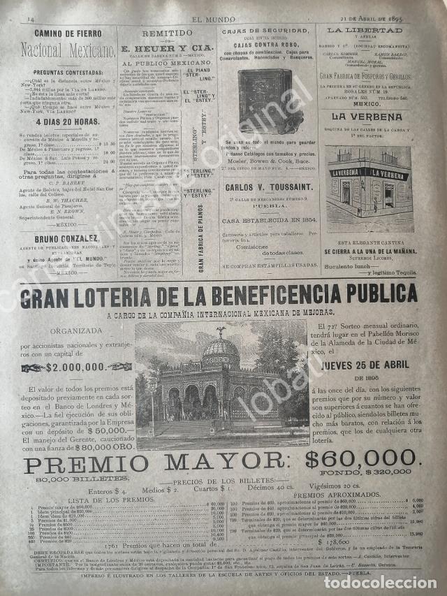 Sammeln von Plakaten: CARTEL ANTIGUO ORIGINAL DE LOTERIA NACIONAL 1895 WAGNER Y LEVIEN Y OTROS
