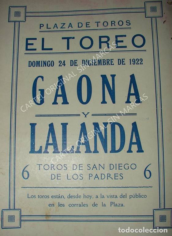 Sammeln von Plakaten: CARTEL ANTIGUO ORIGINAL DE PLAZA DE TOROS EL TOREO 1922 RODOLFO GAONA
