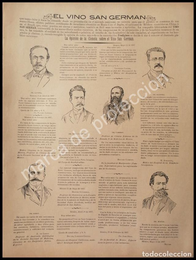 Sammeln von Plakaten: CARTEL ANTIGUO ORIGINAL DE VINO DE SAN GERMAN Y MEDICOS DE LA EPOCA 1896 /raro