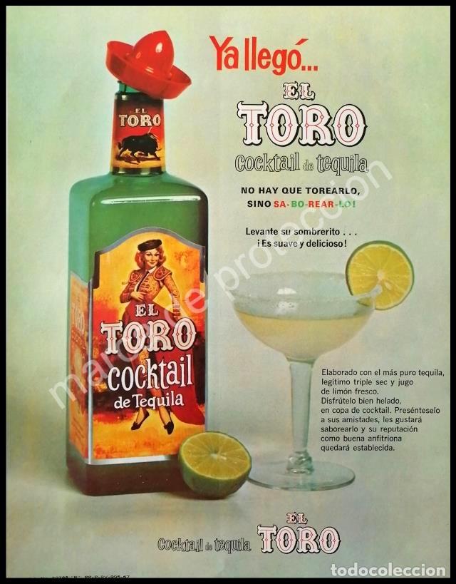Poster collecting: CARTEL ANTIGUO ORIGINAL DE COCTKTAIL TEQUILA EL TORO 1967 /MUY RARO