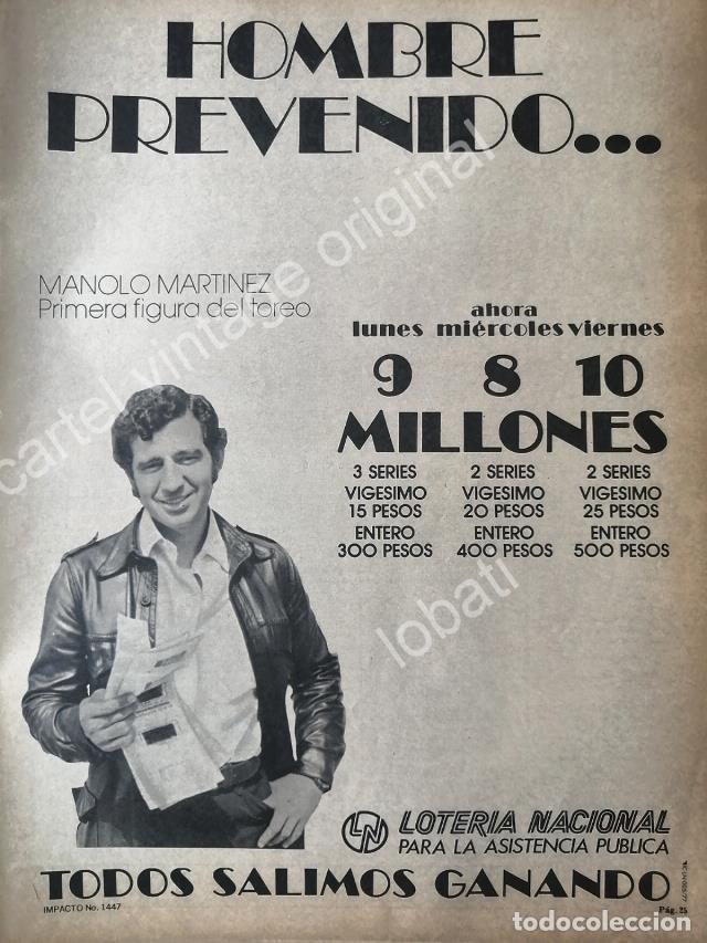 Poster collecting: CARTEL ANTIGUO ORIGINAL DE MANOLO MARTINEZ EN LOTERIA NACIONAL 1977 /40 FEP