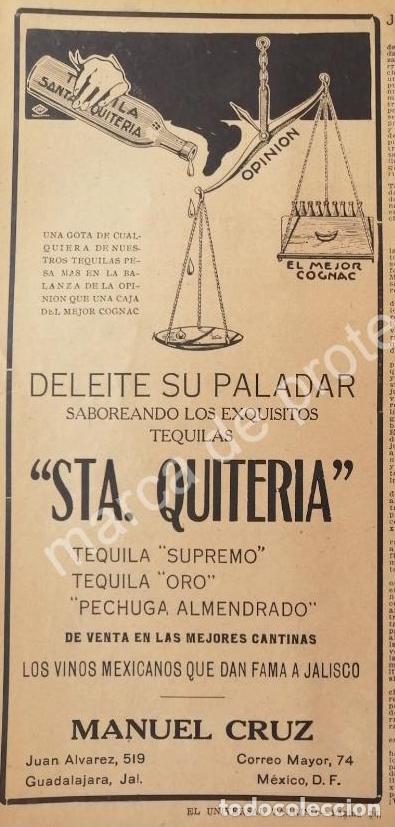Poster collecting: CARTEL ANTIGUO ORIGINAL DE TEQUILA SANTA QUITERIA DE MANUEL CRUZ 1922