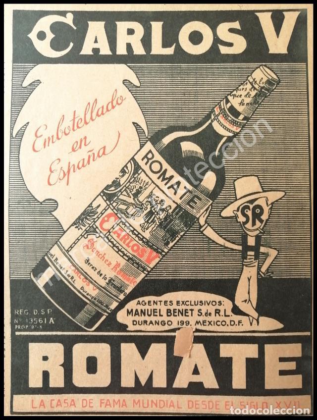 Poster collecting: CARTEL ANTIGUO ORIGINAL DE VINOS ROMATE CARLOS V. 1940s /RARO