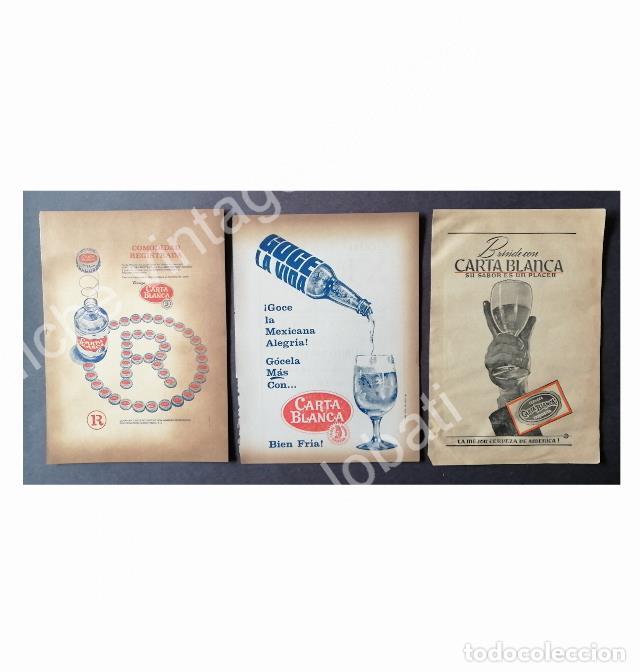 Poster collecting: CARTEL ANTIGUO ORIGINAL DE SET DE 3 AFICHES CERVEZA CARTA BLANCA 1960s