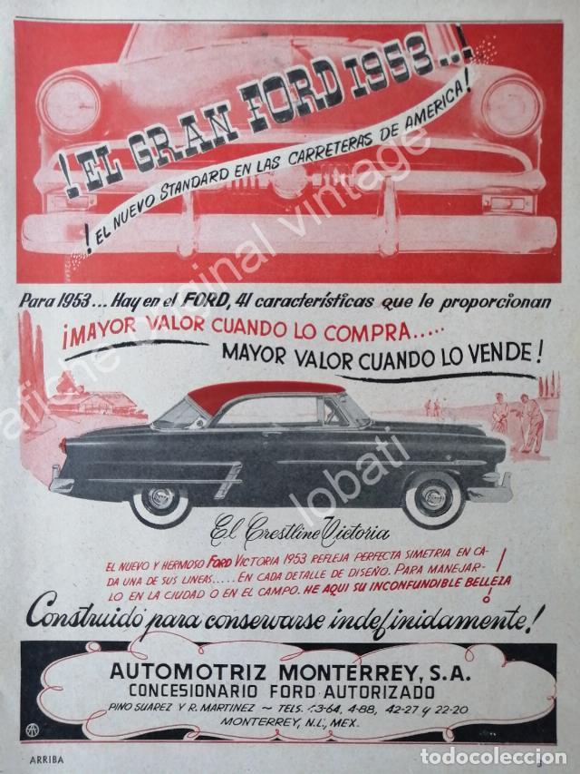 Poster collecting: CARTEL ANTIGUO ORIGINAL DE AUTOS FORD CRESLINE 1953. AUTOMOTRIZ MONTERREY S.A