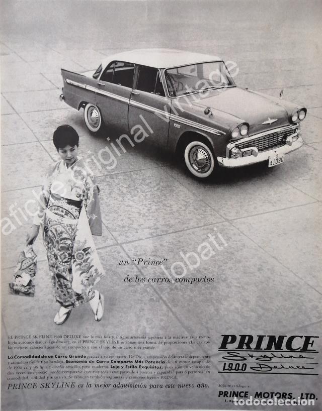 Poster collecting: CARTEL ANTIGUO ORIGINAL DE AUTOS PRINCE SKYLINE 1900 DELUXE 1962 / MUY RARO