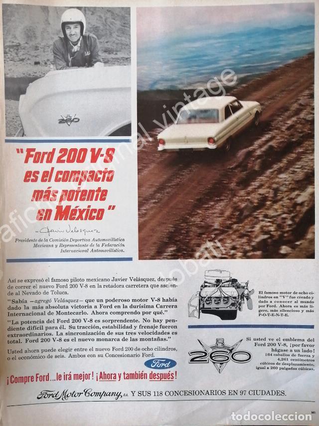 Poster collecting: CARTEL ANTIGUO ORIGINAL DE PILOTO JAVIER VELAZQUEZ Y AUTOS FORD 200 V-8 /FEP RARO