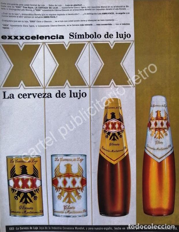 Poster collecting: CARTEL ANTIGUO ORIGINAL DE CERVEZA XXX 1960s CERVECERIA MOCTEZUMA /4