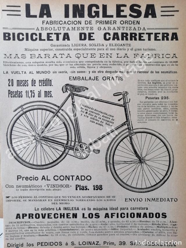 Poster collecting: CARTEL ANTIGUO ORIGINAL DE BICICLETAS LA INGLESA 1913 / RARO