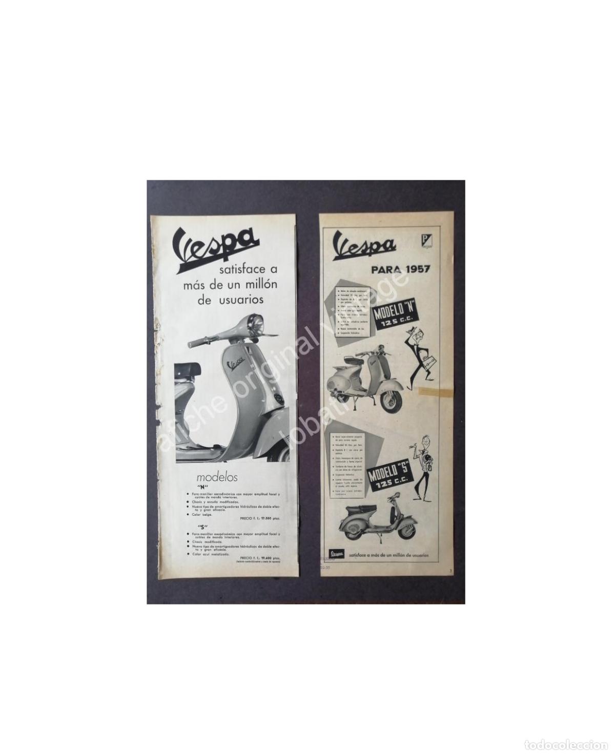 Poster collecting: CARTEL ANTIGUO ORIGINAL DE 2 AFICHES DE MOTOCICLETAS VESPA 1957