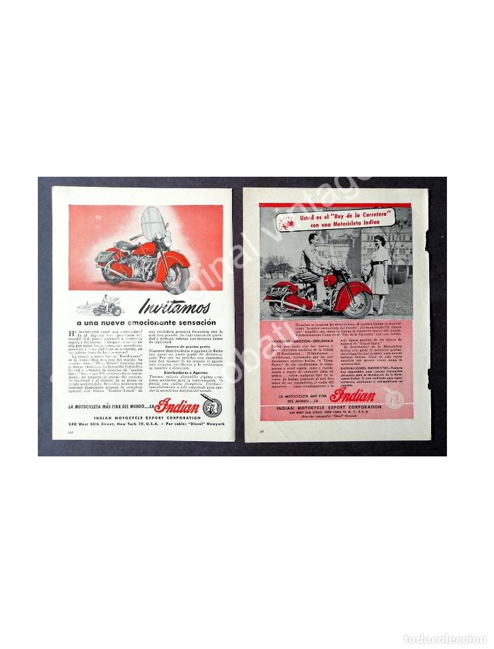 Poster collecting: CARTEL ANTIGUO ORIGINAL DE 2 AFICHES DE MOTOCICLETAS INDIAN 1940s