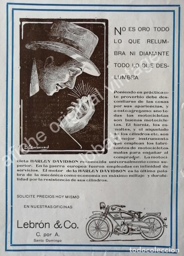 Poster collecting: CARTEL ANTIGUO ORIGINAL DE MOTOCICLETA HARLEY DAVIDSON 1920 DIBUJO. BIENVENIDO GIMBERNARD SUPER RARO